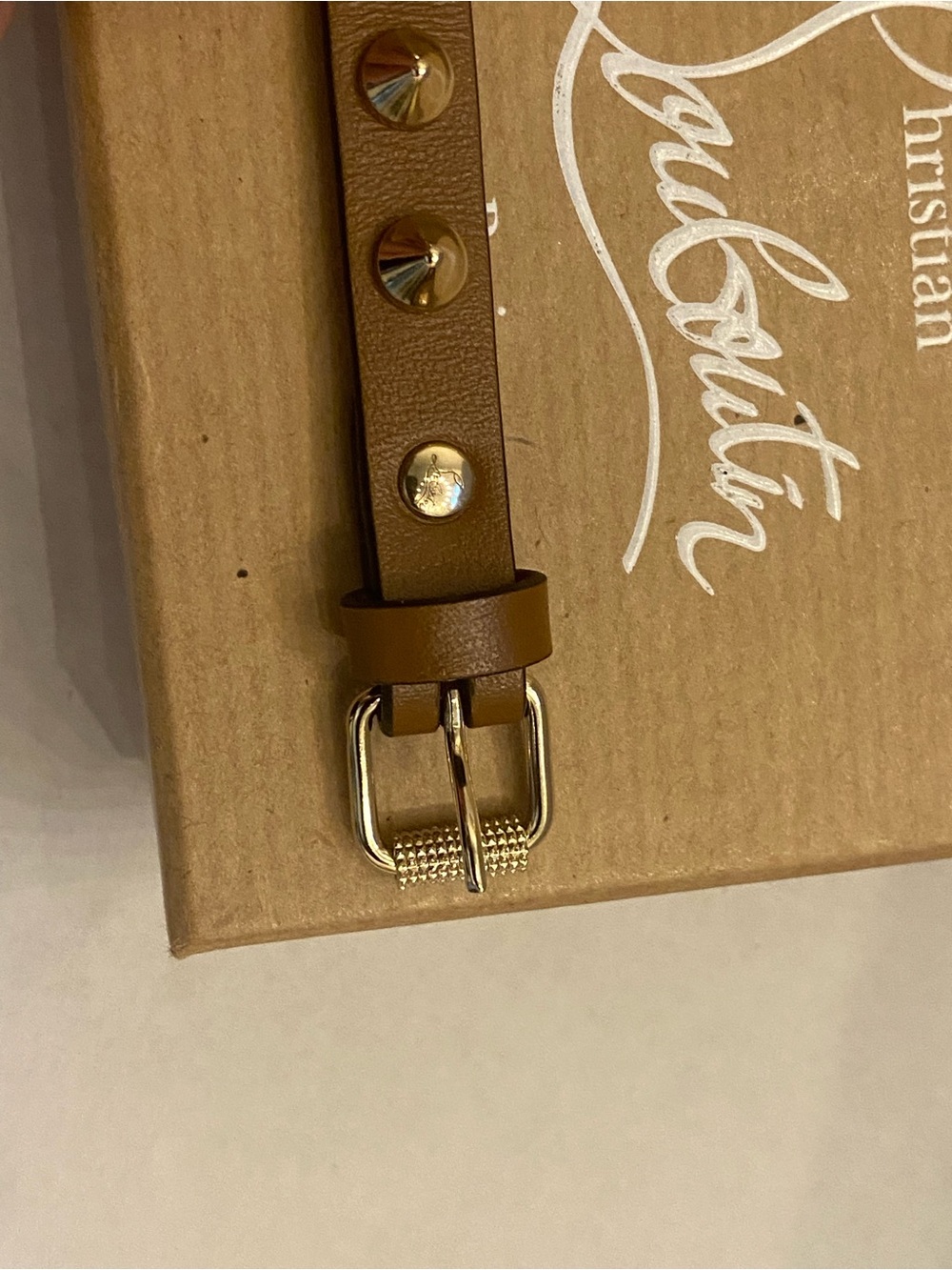 Christian Louboutin Brown Leather Spike Bracelet with Red Lining - Picture 4 of 7